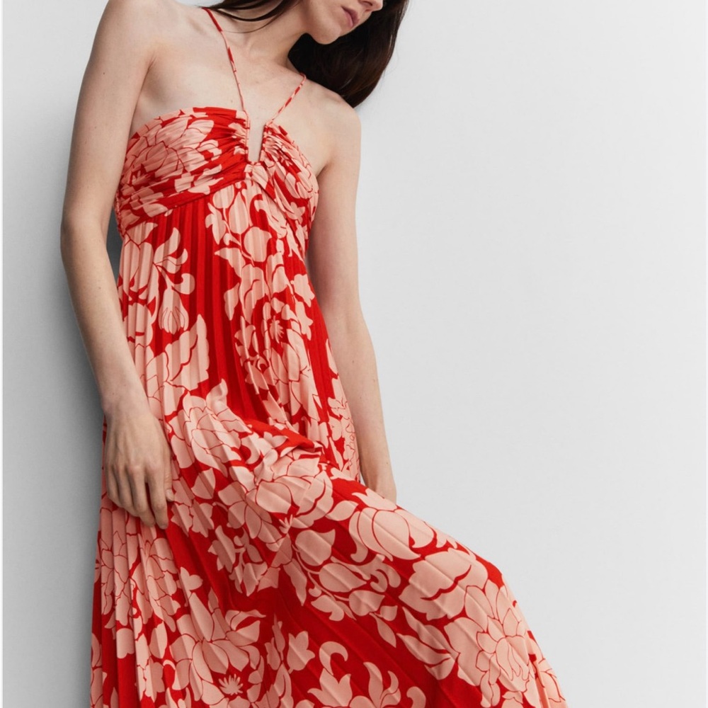 Mango Red and Cream Floral Maxi Dress